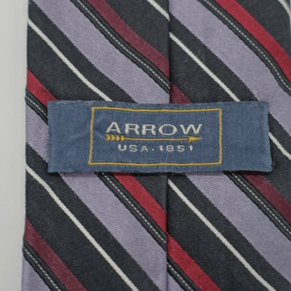 Arrow Black Red Purple Striped Woven Silk‎ Tie